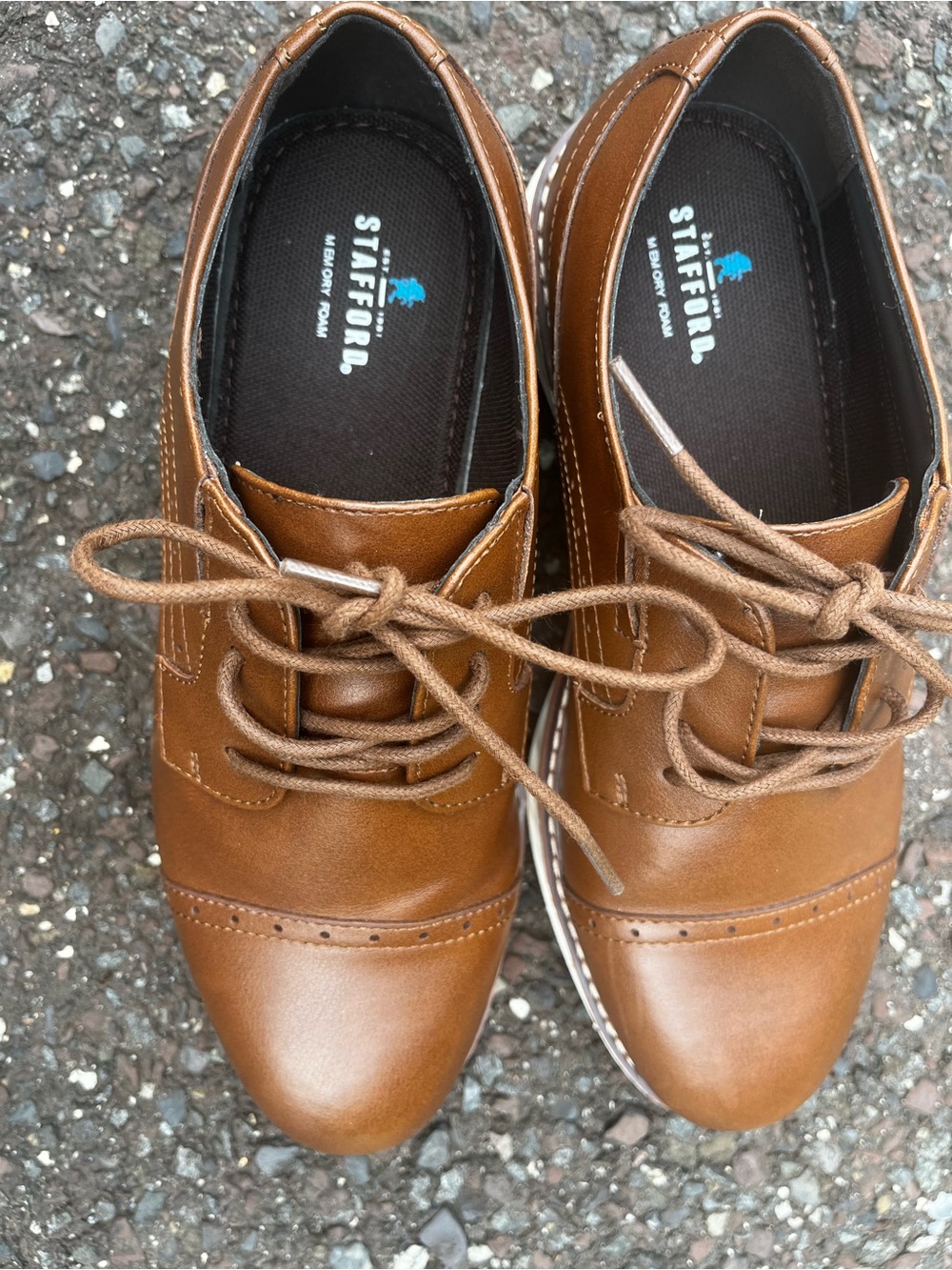 Stafford Cooper Boys 5M Brown Cap Toe Oxford Dress Shoes EUC - Picture 3 of 6